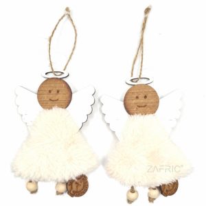 Xmas Angel Fur Set of 2 Cream
