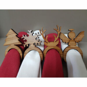 Xmas Napkin Rings Set 4 different shapes wood