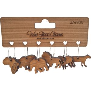 Wine Glass Charms Big 5 on Wooden Backer Wood