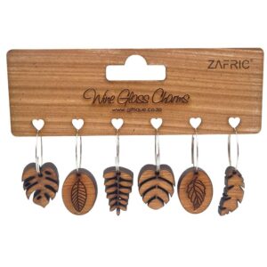 Wine Glass Charms Botanical on Wooden Backer Wood