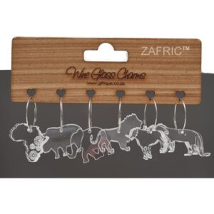 Wine Glass Charms Big 5 on Wooden Backer Clear