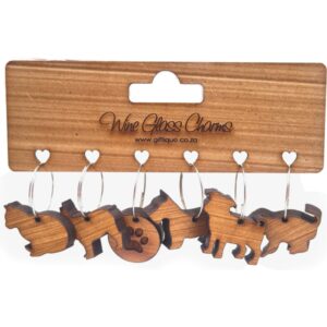 Wine Glass Charms Cat/Dog on Wooden Backer Wood