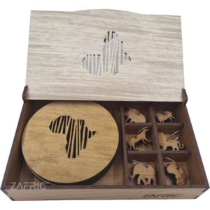 Giftique Africa Coasters & Big 5 Wine Glass Charms Combo in Box 4 Africa Coasters/Big 5 Wine Glass Charms Combo in Box