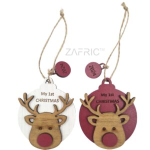 My First Christmas Reindeer Ornament Set of 2
