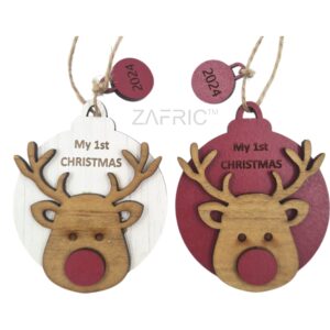 My First Christmas Reindeer Ornament Set of 2