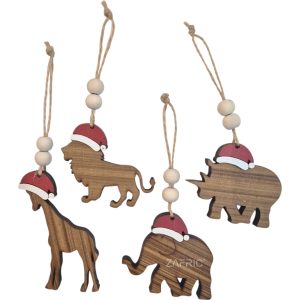 African Animals with Santa Hats (Pack of 4)