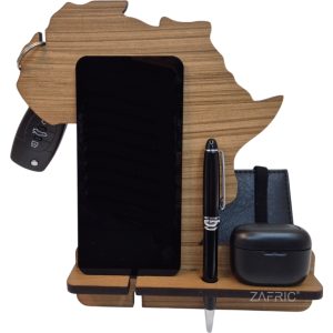 Africa Shaped Docking Station - Natural Wood Finish