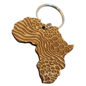 Mix Animal Print Africa Keyring - Natural Wood